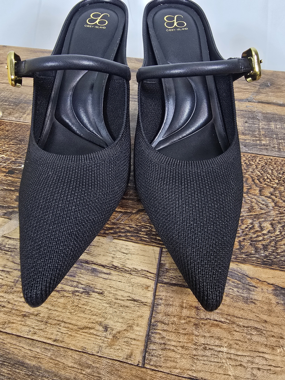 Cosy Island Gracelithe Black Pointed Knit Mules with Gold Buckle Size 7 - Picture 11 of 16